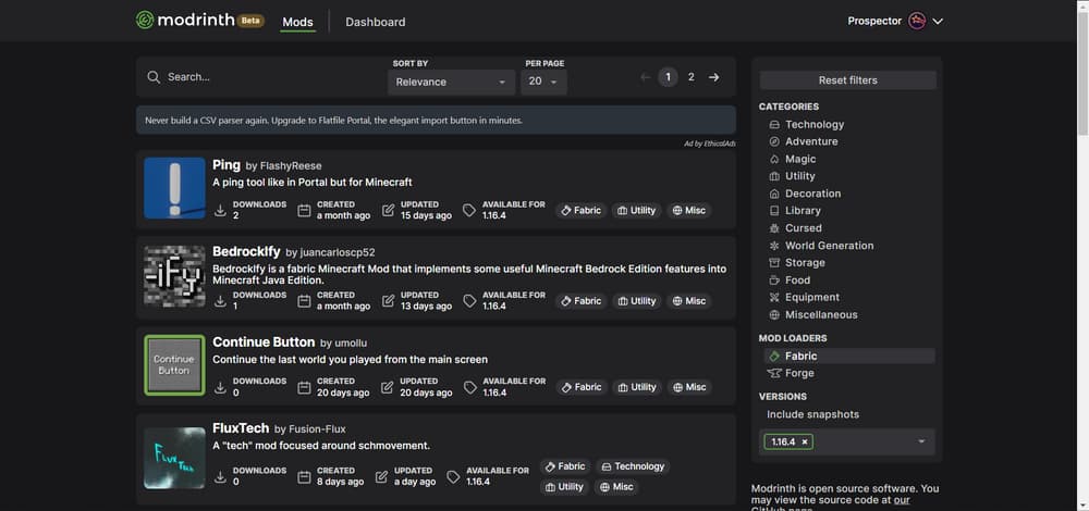 Modrinth's brand new design, rolling out with the launch of Beta